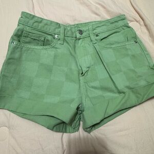 Green Checkered Women's Jean Shorts
